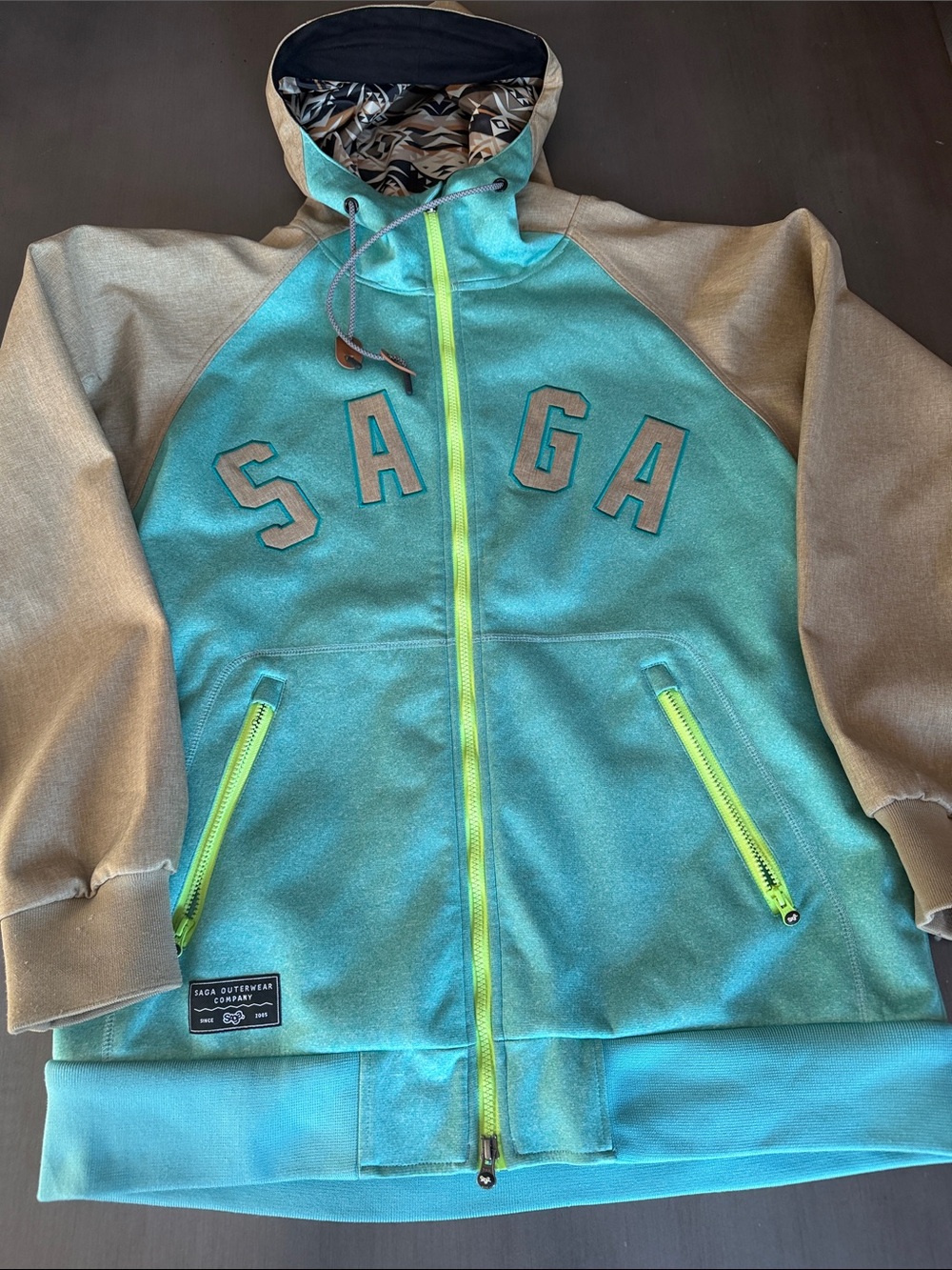 SAGA Teal & Gray Hooded Ski Jacket